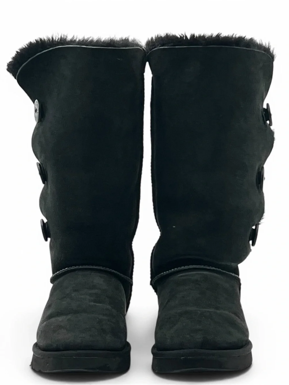 UGG Bailey Button Triplet II Black Suede Winter Shearling Boots NWOB Womens 11